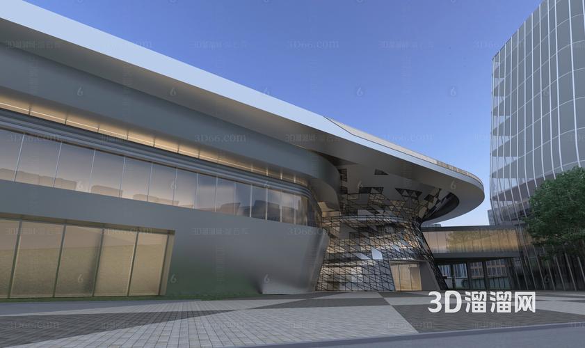 黃昏下的現(xiàn)代衛(wèi)星生產(chǎn)基地 3D建筑模型設(shè)計(jì)與未來航天美學(xué)